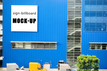 Mock up blank horizontal large outdoor billboard. Modern building in downtown
