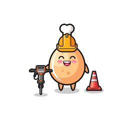 Obraz na płótnie Canvas road worker mascot of fried chicken holding drill machine
