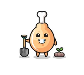 cute fried chicken cartoon is planting a tree seed