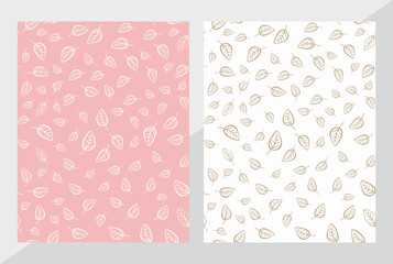 Vector spring illustration. Set of seamless patterns with pink and gold leaves. Vector floral pattern. Template for packaging, textiles, fabric, backgrounds, papers, print and web.