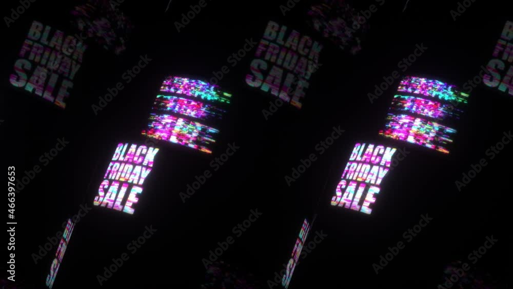 Poster black friday sale colorful text word flicker light animation loop rotation tube with glitch text eff