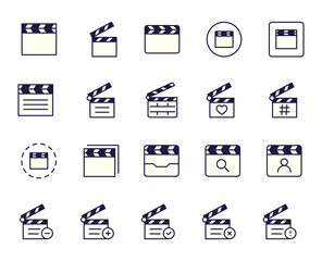 Clapperboard design icons set. Thin line vector icons for mobile concepts and web apps. Premium quality icons in trendy flat style. Collection of high-quality color outline logo