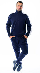 Naklejka premium portrait of a man in a tracksuit. man looks at us. isolated white background