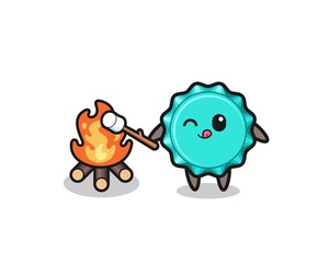 bottle cap character is burning marshmallow
