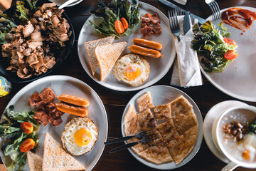 Fototapeta na wymiar Breakfast in a tray at the hotel