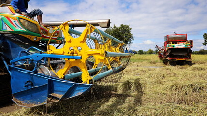 Close-up Rotary Harvester. Rotary rotator for harvesting agricultural crops on the ground combine...
