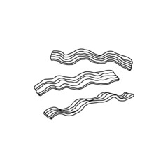 Bacon slices in engraving monochrome drawing, vector illustration isolated.