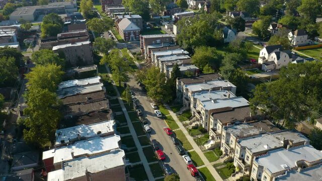 Aerial View of a City Street on Chicago's South Side in Summer
