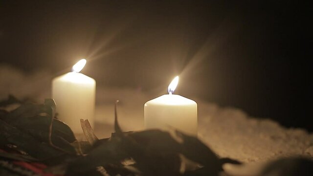Candles burning at night on dark background. candles concept for scrying and tarot reading