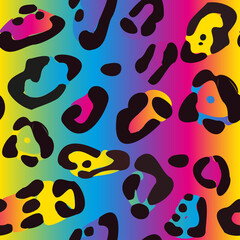 Fototapeta premium Rainbow leopard seamless pattern. Colorful neon vector background. Gradient wallpaper.
