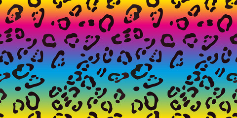 Rainbow leopard seamless pattern. Colorful neon vector background. Gradient wallpaper.