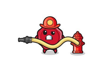 sealing wax cartoon as firefighter mascot with water hose