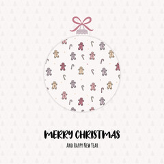 Christmas greeting card with gingerbread cookies and wishes. Xmas concept. Vector