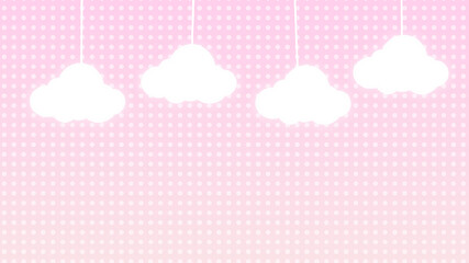 Pink Pattern Background with Hanging White Clouds  
