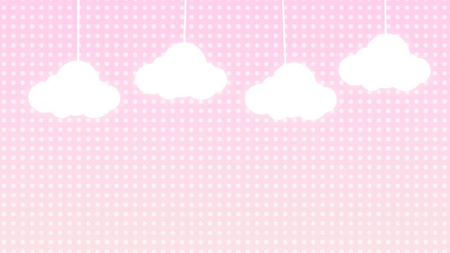 Pink Pattern Background with Hanging White Clouds  
