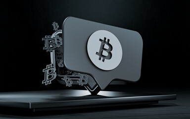 metallic glossy cryptocurrency symbol on dark background 3d rendering