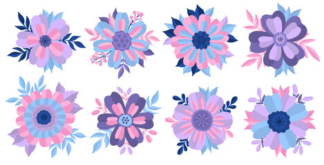 Fototapeta premium Set flower bud cartoon style.Isolated in white background.Collection floral plant.
