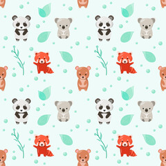 Seamless pattern with cute bears in cartoon style.
