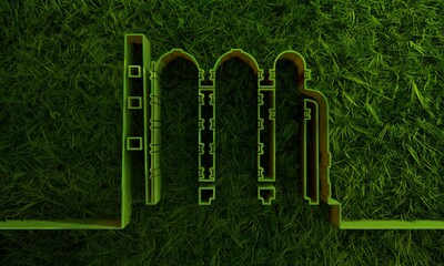 3d green grass covered abstract factory icon