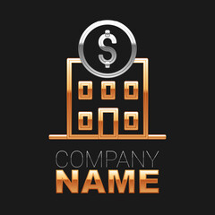 Line Bank building icon isolated on black background. Colorful outline concept. Vector