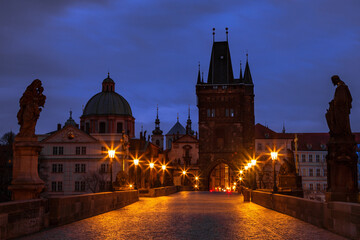 Fototapeta na wymiar View of Prague at twilight from the Charles Bridge