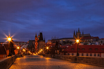 Obraz premium View of Prague at twilight from the Charles Bridge