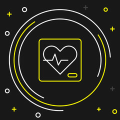 Line Heart rate icon isolated on black background. Heartbeat sign. Heart pulse icon. Cardiogram icon. Colorful outline concept. Vector