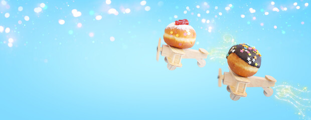Image of jewish holiday Hanukkah with doughnuts