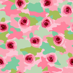 Pink rose camouflage seamless pattern background.