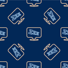 Line Sleepy icon isolated seamless pattern on blue background. Sleepy zzz talk bubble. Vector