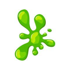 Green slime splashes. Goo blob puddle dripping mucus.Vector cartoon illustration. Isolated background
