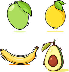 Set of ripe fruits flat design