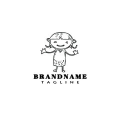 children logo cartoon icon flat template black isolated vector illustration