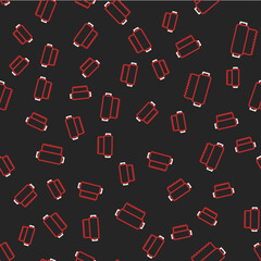 Line Textile fabric roll icon isolated seamless pattern on black background. Roll, mat, rug, cloth, carpet or paper roll icon. Vector