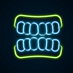 Glowing neon line Dentures model icon isolated on black background. Teeth of the upper jaw. Dental concept. Colorful outline concept. Vector © Iryna