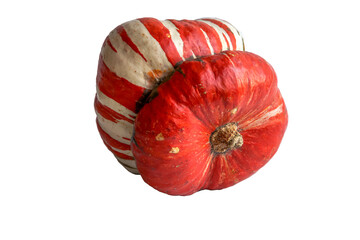 Close-up view of ripe Turban squash (also known as Turk's turban or French turban) isolated on...