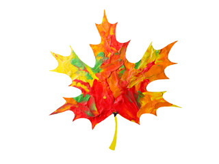 Maple leaf isolated on white background, plasticine craft 