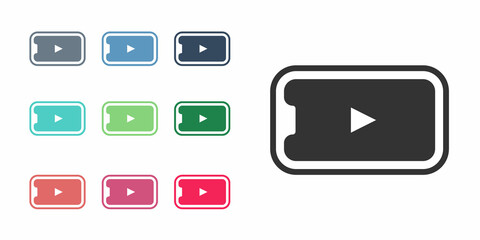 Black Online play video icon isolated on white background. Smartphone and film strip with play sign. Set icons colorful. Vector