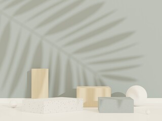 3d abstract background white podium for product presentation and brand advertising with shadow of windows and roof. Empty scene for mock up.