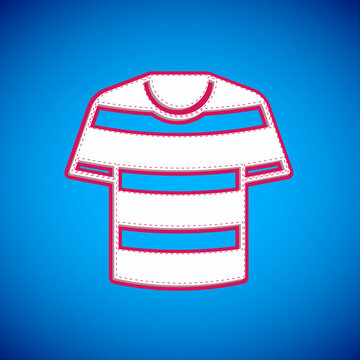 White Striped sailor t-shirt icon isolated on blue background. Marine object. Vector
