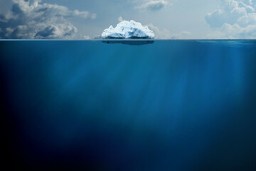 Melting Iceberg floating on ocean, Sea level increase by heat wave, an impact of climate change....