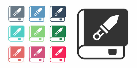 Black Book about weapon icon isolated on white background. Small firearm. Weapon catalog. Set icons colorful. Vector
