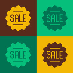 Pop art Price tag with an inscription Sale icon isolated on color background. Badge for price. Promo tag discount. Vector