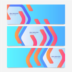 Colorful web banner with geometric. Collection of horizontal promotion banners with vivid vibrant gradient colors and abstract backdrop. Header design. Vibrant coupon template. Vector illustration