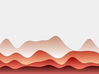 Abstract mountains background. Curved layers in red colors. Papercut style hills. Neat vector illustration.