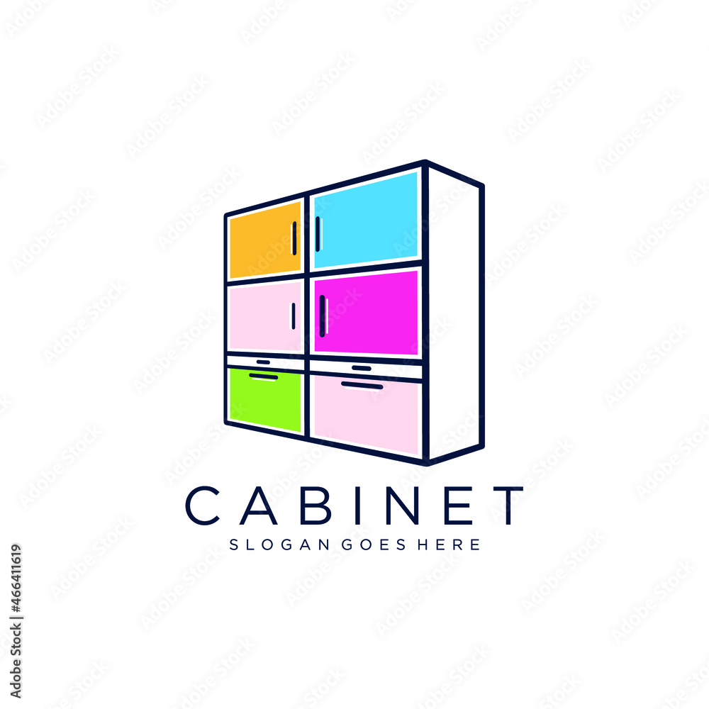 Wall mural cabinet logo. home interior cabinet vector illustration. cabinet set for logo