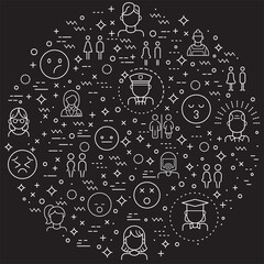 Simple Set of People and Avatar Related Vector Line Illustration. Contains such Icons as Character, men, women, emoji, face, uniform and Other Elements.