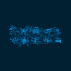 Turkey dotted glowing map. Shape of the country with blue bright bulbs. Vector illustration.