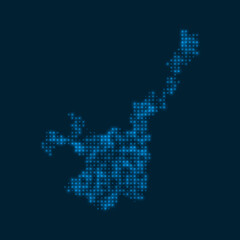 Ishigaki dotted glowing map. Shape of the island with blue bright bulbs. Vector illustration.