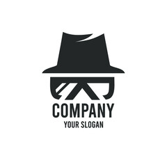 hat logo with sunglasses. classic style hat and glasses vector illustration